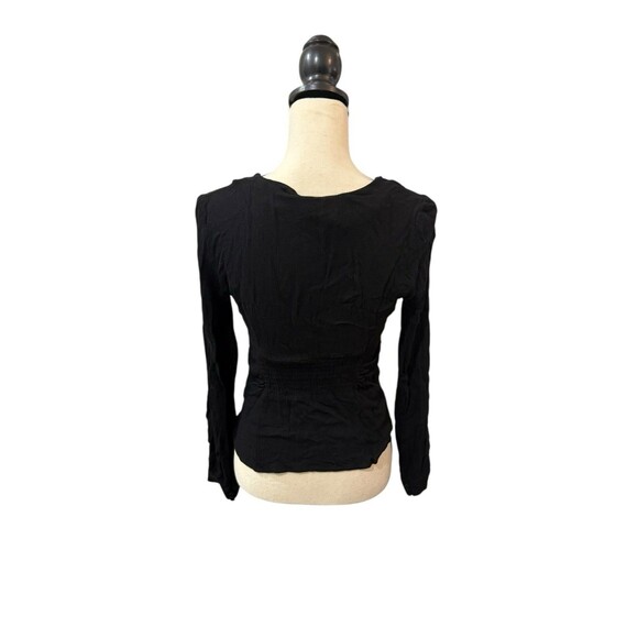 Free People Maise Top Black Size Medium Puff Shoulder Ruched Semi-Sheer NEW - Picture 5 of 13